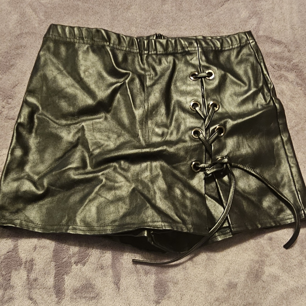 Blue Blush Metallic Lace-Up Mini Skirt